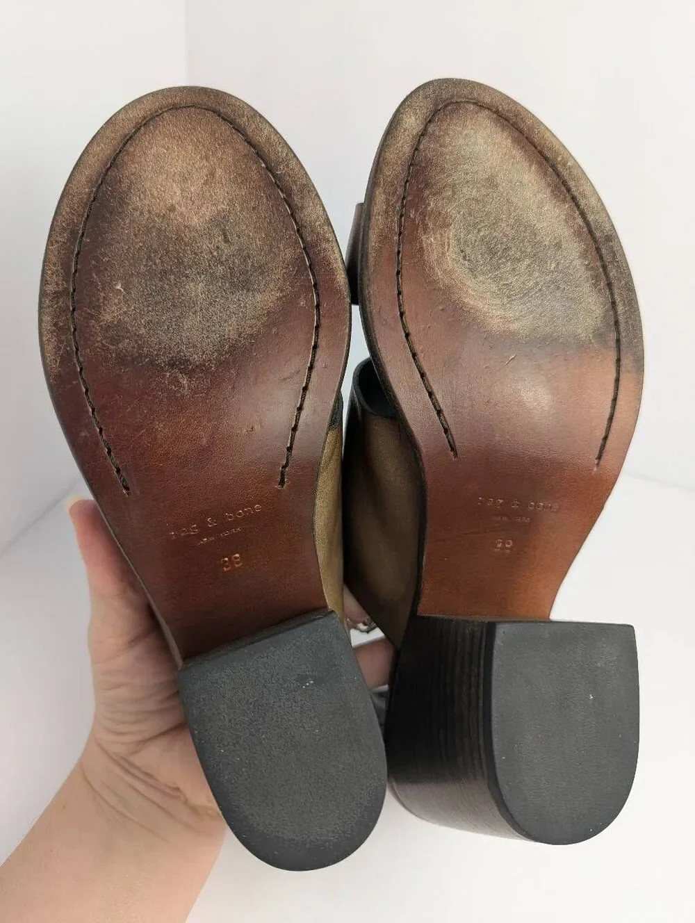 Rag & Bone Charlie Brown burnished leather  studded open toe bootie heels 8
